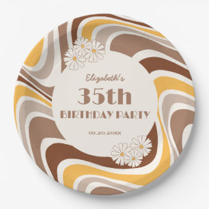 Retro Wave Artistic Blume Arch Brown Geburtstag Pappteller