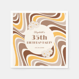 Retro Wave Artistic Blume Arch Brown Geburtstag Serviette