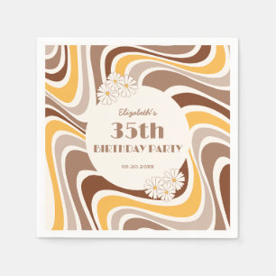Retro Wave Artistic Blume Arch Brown Geburtstag Serviette