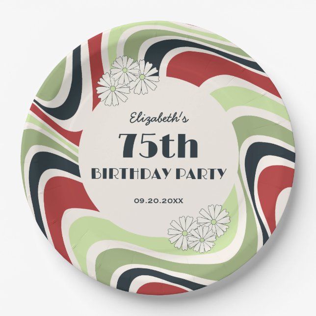 Retro Wave Artistic Lower Green Red Black Birthday Pappteller (Vorderseite)