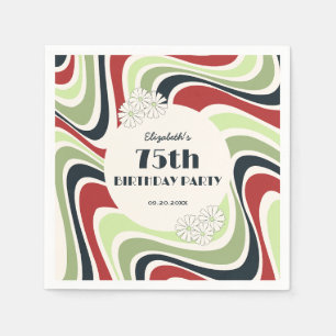 Retro Wave Artistic Lower Green Red Black Birthday Serviette
