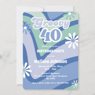 Retro Wave Daisies Groovy 40. Blauer Geburtstag Einladung