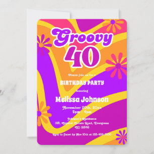 Retro Wave Daisies Groovy 40. Orange Geburtstag Einladung