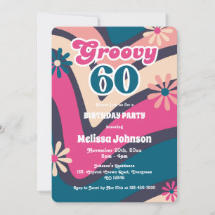 Retro Wave Daisies Groovy 60. Bubblegum Geburtstag Einladung