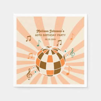 Retro Wave Disco Ball Musikalisches Orange Geburts Serviette