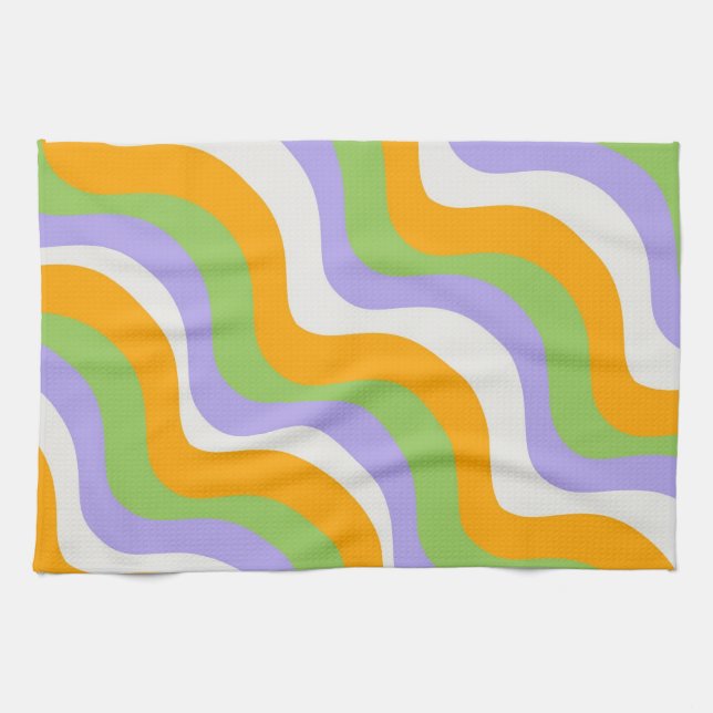 Retro Wave Groovy Curl Layer Abstrakt Y2k Muster Geschirrtuch (Horizontal)