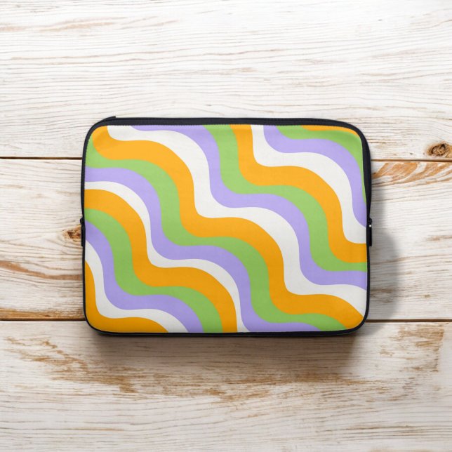 Retro Wave Groovy Curl Layer Abstrakt Y2k Muster Laptopschutzhülle (Von Creator hochgeladen)