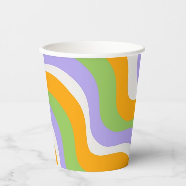 Retro Wave Groovy Curl Layer Abstrakt Y2k Muster Pappbecher (Vorderseite)
