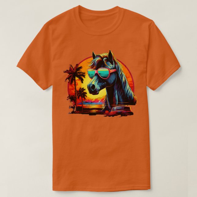 Retro Wave Mustang Horse T-Shirt (Design vorne)