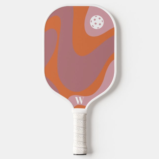 Retro Wave Orange und Lila modernes Monogramm Pickleball Schläger (Vorderseite)