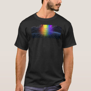 Retro Wave Sunset Back Print 80er 90s Regenbogen T-Shirt