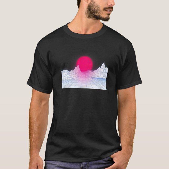 Retro Wave Sunset on White Bg 90s 80er Ästhetik Su T-Shirt (Vorderseite)