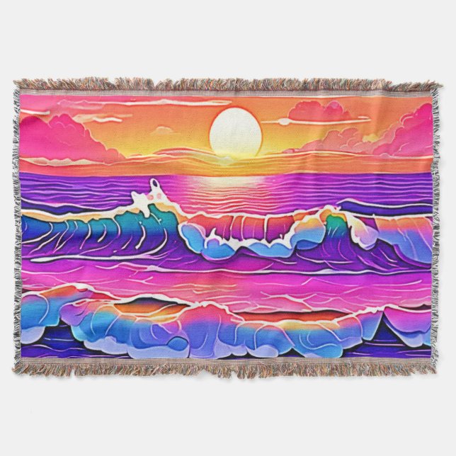 Retro Wave Sunset Serenity Decke (Vorderseite)