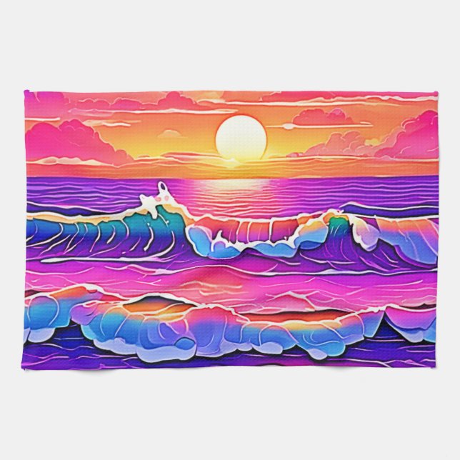 Retro Wave Sunset Serenity Geschirrtuch (Horizontal)