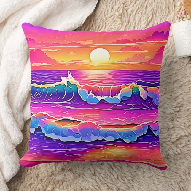 Retro Wave Sunset Serenity Kissen (Decke)