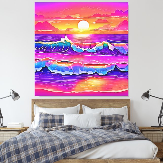 Retro Wave Sunset Serenity Leinwanddruck (Insitu (Schlafzimmer))