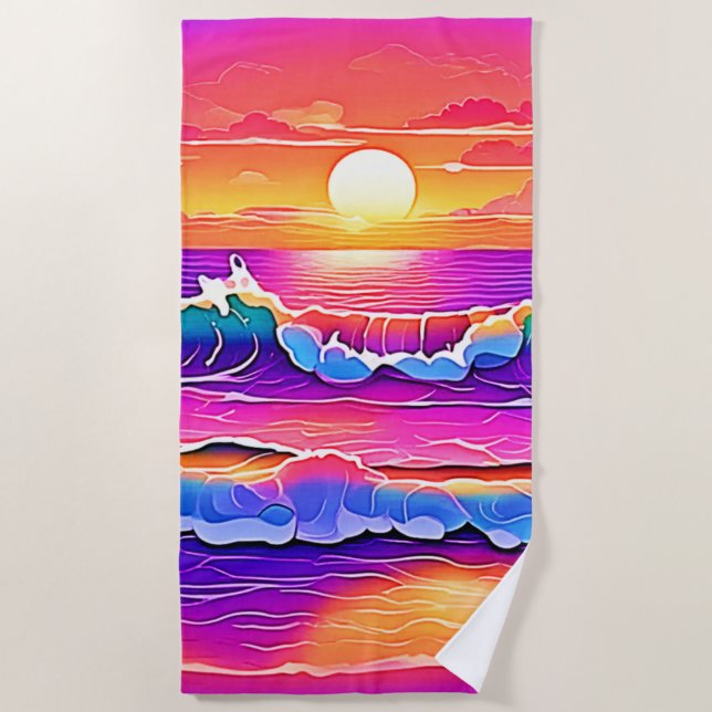 Retro Wave Sunset Serenity Strandtuch (Vorderseite)
