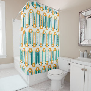 Retro Waves and Blume, Aquamarin, Aqua, Orange Duschvorhang