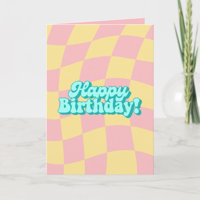 Retro Wavy À damiers Bonne carte d'anniversaire (Devant)