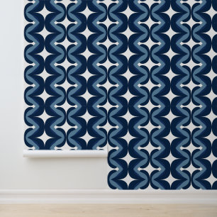 Retro Wavy Blue und White Strip Muster Tapete