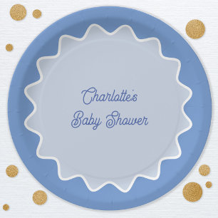 Retro Wavy Border Blue Curve Baby Dusche Pappteller