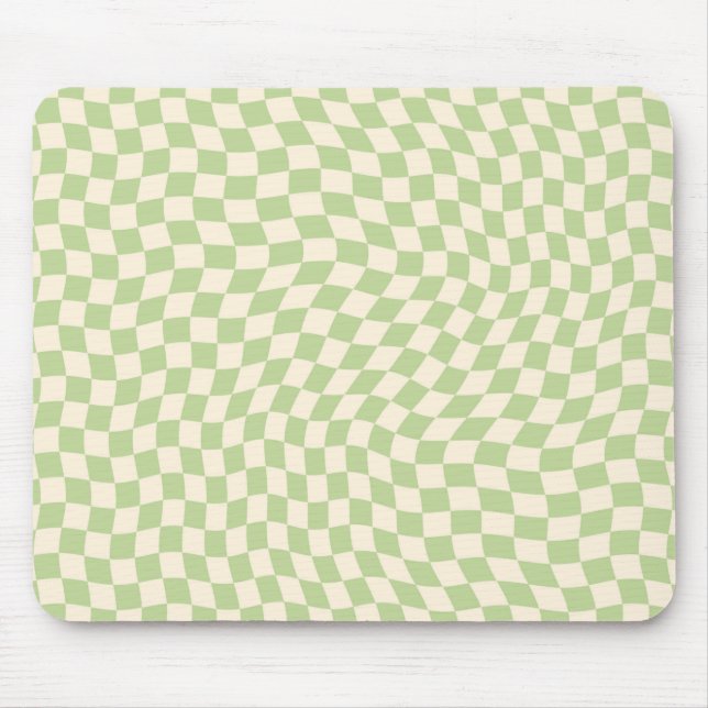 Retro Wavy Checkered Pattern Green Ästhetik Mousepad (Vorne)