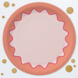 Retro Wavy Curve Border Blush Pink Peach Pappteller