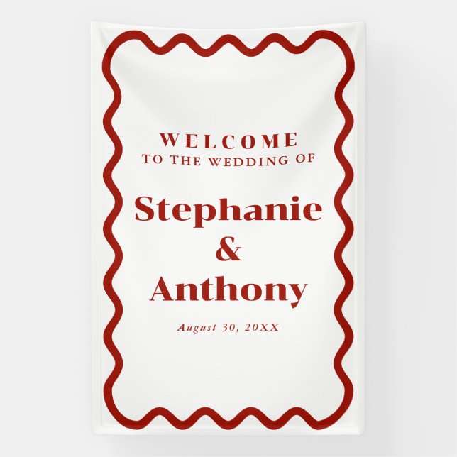 Retro, Wavy Edge Dark Red Wedding der 50er Jahre Banner (Vertikal)