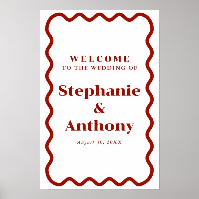 Retro, Wavy Edge Dark Red Wedding der 50er Jahre Poster (Vorne)