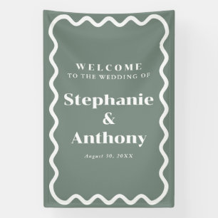 Retro Wavy Edge Sage Green Wedding der 50er Jahre Banner