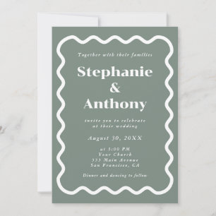 Retro Wavy Edge Sage Green Wedding der 50er Jahre Einladung