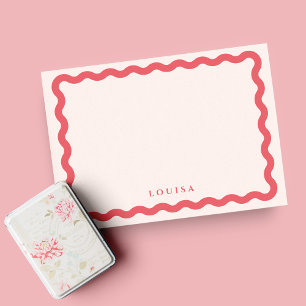 Retro Wavy Frame Blush & Terracotta Personalisiert Mitteilungskarte