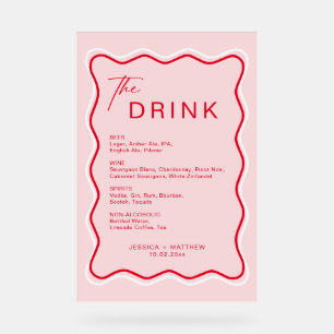 Retro Wavy Frame Rot und Pink Wedding Bar Acrylschild