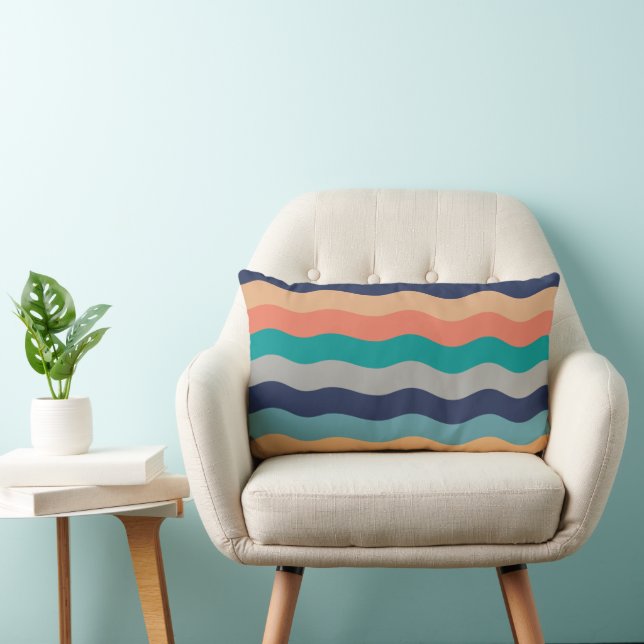 Retro Wavy Lines - Blue Turquoise Orange Throw Pil Lendenkissen (Stuhl )
