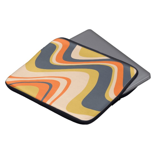 Retro Wavy Lines - Orange, Navy, Yellow, Beige Laptopschutzhülle (Vorne Oben)