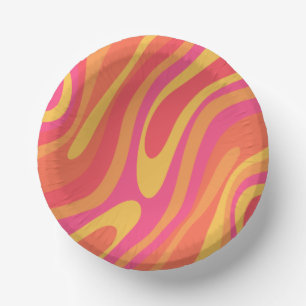 Retro Wavy Loops Trippy Abstraktes Muster Pappteller