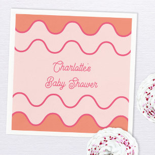 Retro Wavy Orange Pink Curve Baby Dusche Serviette