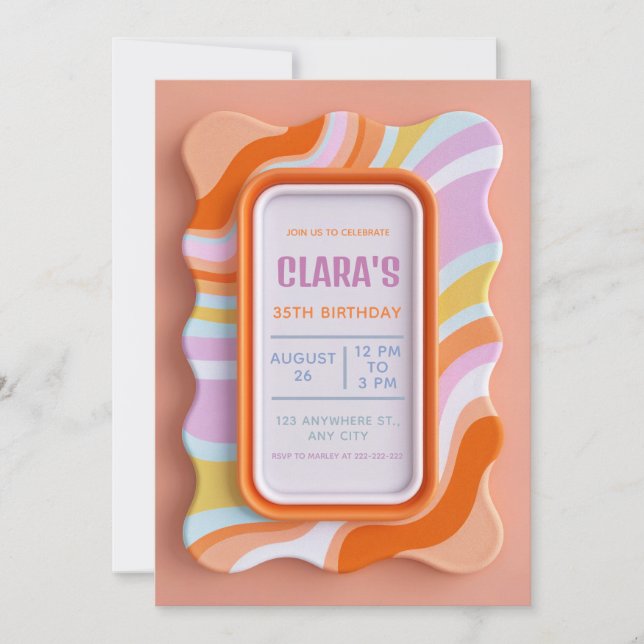 Retro Wavy Pastel 3D Gummy Frame Birthday Einladung (Vorderseite)