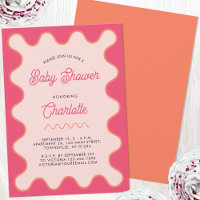 Retro Wavy Pink Curve Baby Dusche