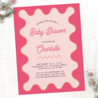 Retro Wavy Pink Curve Baby Dusche Einladung
