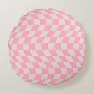 Retro Wavy Pink Lilac Karo verschleiert Rundes Kissen