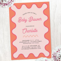 Retro Wavy Pink Orange Curve Baby Dusche