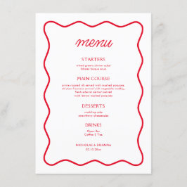 Retro Wavy Red und White Valentine Wedding Menükarte