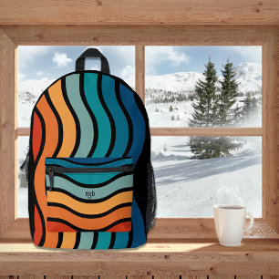 Retro Wavy Stripes Muster mit Monogramm Initialen Bedruckter Rucksack