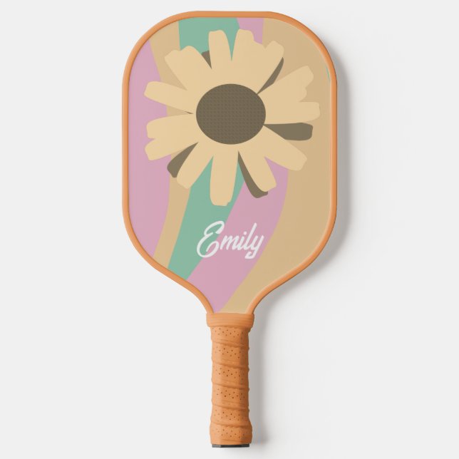 Retro Wavy Sunflower Pattern Pickleball Paddel Schläger (Vorderseite)
