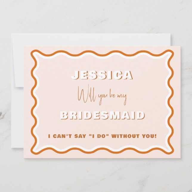 Retro Wavy Terracotta Foto Bridesmaid Vorschlag Einladung (Vorderseite)
