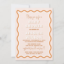 Retro Wavy Terracotta Gender Neutral Baby Dusche Einladung