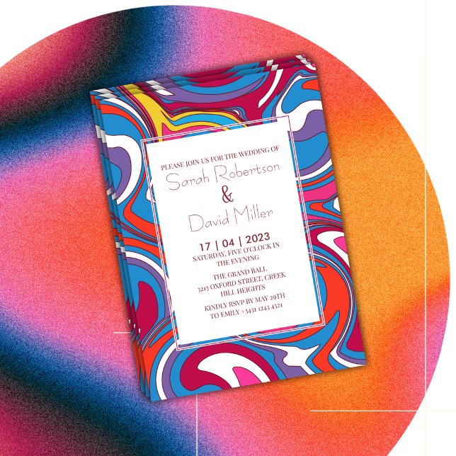 Retro Wavy Vibranding Wedding Einladung (Von Creator hochgeladen)