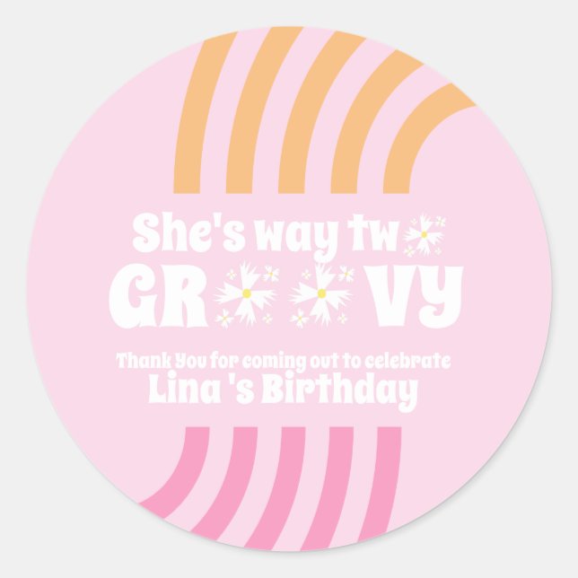 Retro Way Two Groovy Daisy Blume Birthday Pink Runder Aufkleber (Vorderseite)