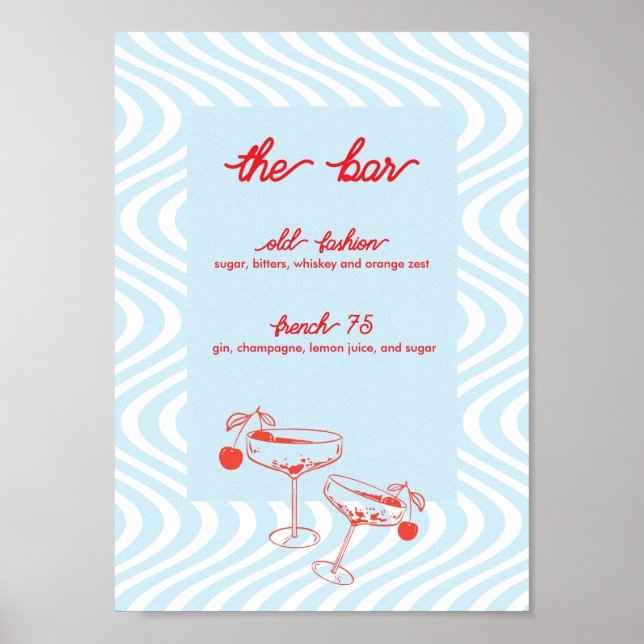 Retro Wedding Bar Sign - Blue Wave Poster (Vorne)